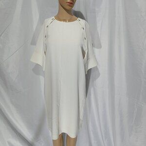 Theory Women's 6 Off White Boxy Knee Length Dress Short Sleeve **